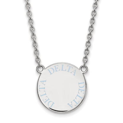 Sterlingsilber Rhodiniert Logoart Delta Sorority Text Groß Farbe Emaille Anhänger 18 Zoll Halskette