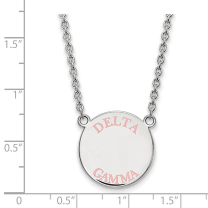 Sterlingsilber Rhodiniert Logoart Delta Gamma Sorority Text Groß Farbe Emaille Anhänger 18 Zoll Halskette