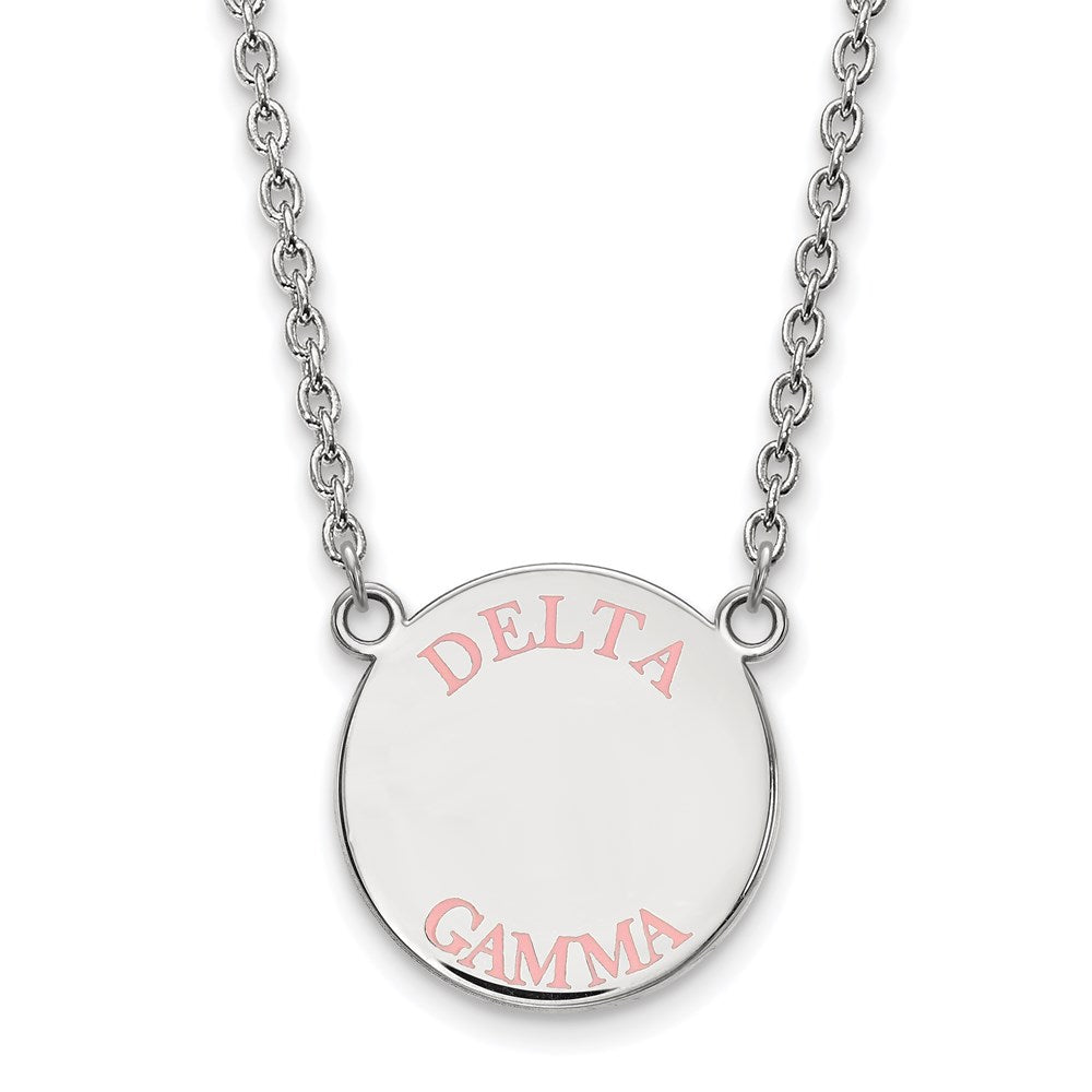 Sterlingsilber Rhodiniert Logoart Delta Gamma Sorority Text Groß Farbe Emaille Anhänger 18 Zoll Halskette