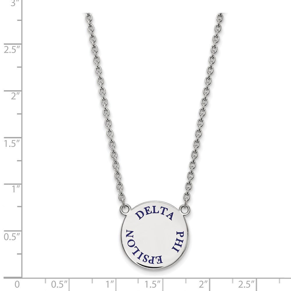 Sterlingsilber Rhodiniert Logoart Delta Phi Epsilon Sorority Text Groß Farbe Emaille Anhänger 18 Zoll Halskette