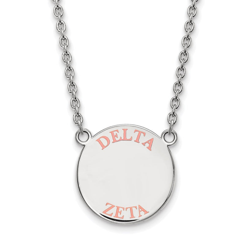 Sterlingsilber Rhodiniert Logoart Delta Zeta Sorority Text Groß Farbe Emaille Anhänger 18 Zoll Halskette