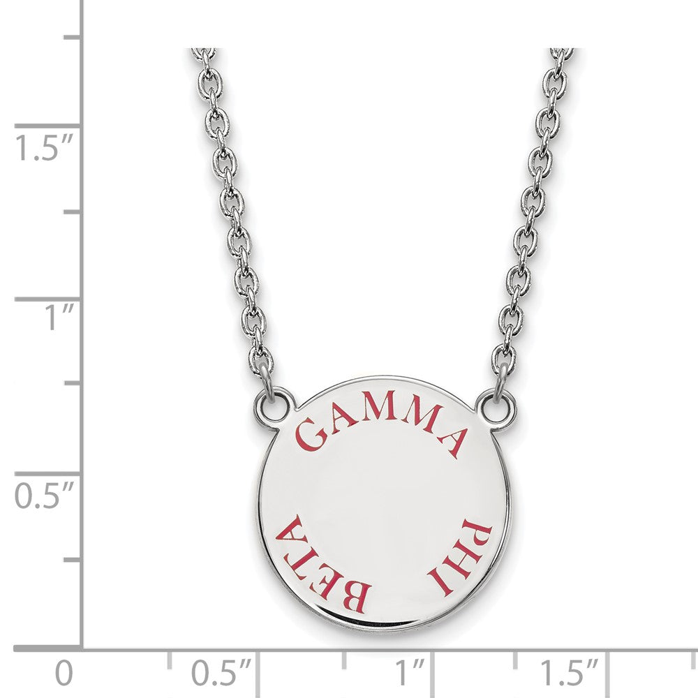 Sterlingsilber Rhodiniert Logoart Gamma Phi Beta Sorority Text Groß Farbe Emaille Anhänger 18 Zoll Halskette