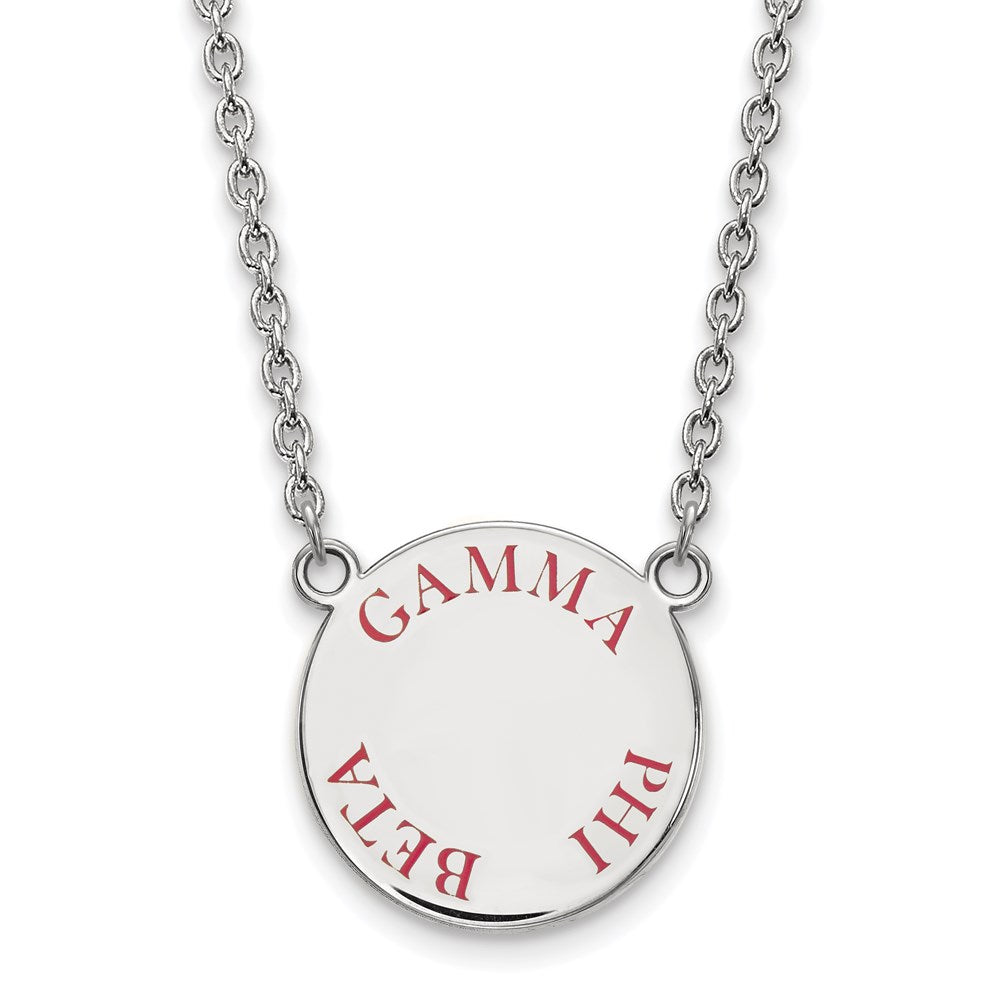 Sterlingsilber Rhodiniert Logoart Gamma Phi Beta Sorority Text Groß Farbe Emaille Anhänger 18 Zoll Halskette