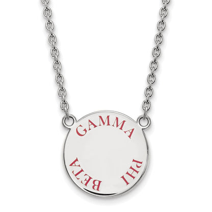 Sterlingsilber Rhodiniert Logoart Gamma Phi Beta Sorority Text Groß Farbe Emaille Anhänger 18 Zoll Halskette