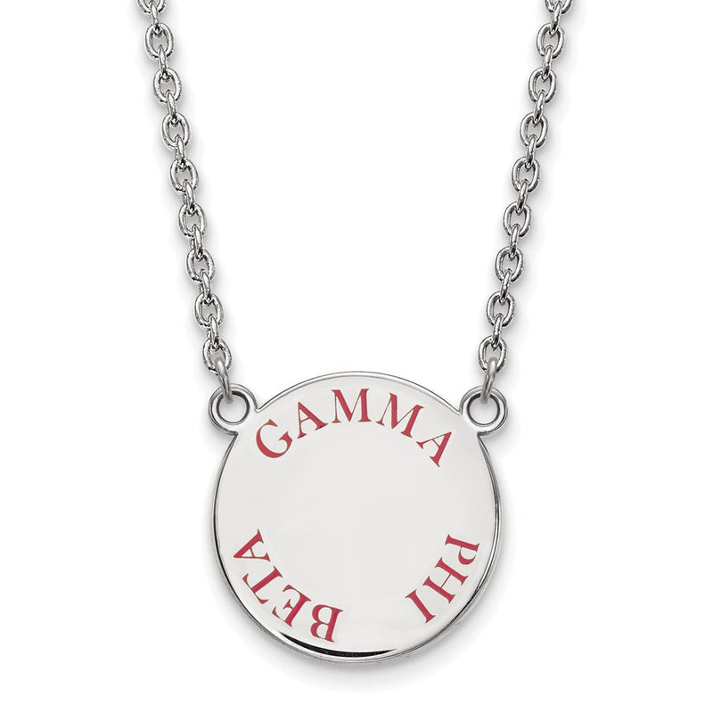 Sterlingsilber Rhodiniert Logoart Gamma Phi Beta Sorority Text Groß Farbe Emaille Anhänger 18 Zoll Halskette