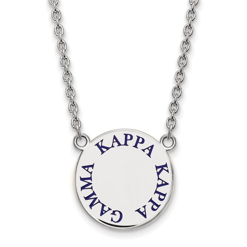 Sterlingsilber Rhodiniert Logoart Kappa Gamma Sorority Text Groß Farbe Emaille Anhänger 18 Zoll Halskette