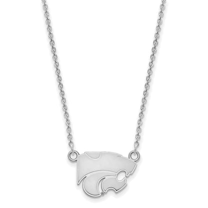 Sterlingsilber Rhodiniert Logoart Kansas State University Wildkatze Klein Anhänger 18 Zoll Halskette