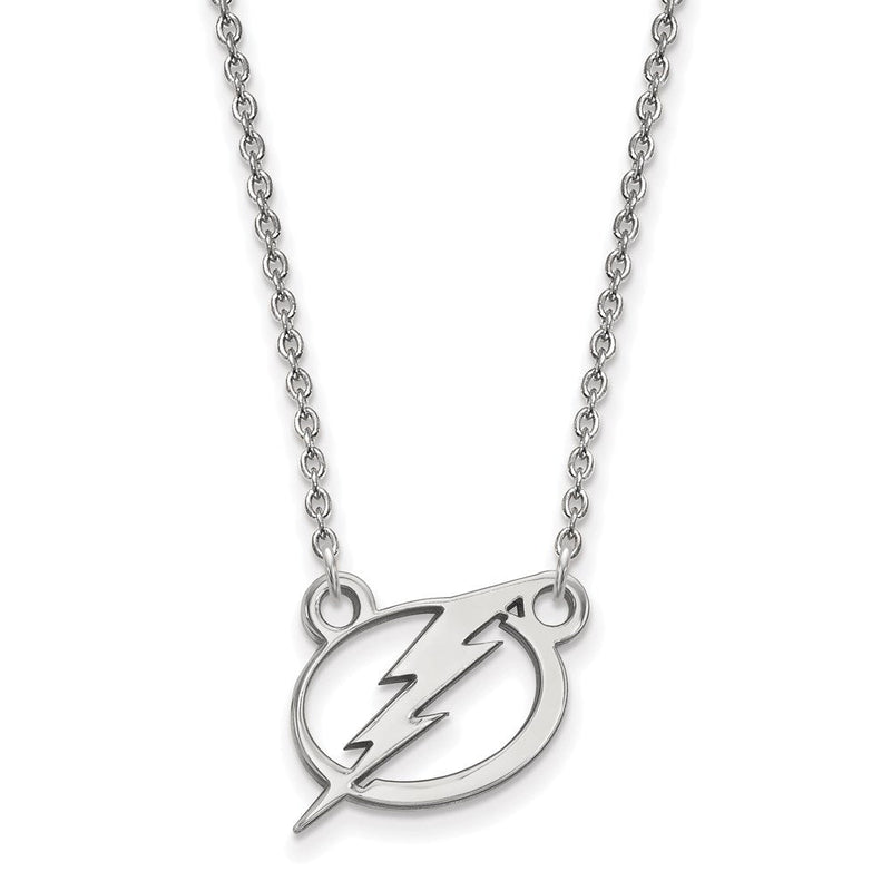 Sterlingsilber Rhodiniert Nhl Logoart Tampa Bay Blitz Klein Anhänger 18 Zoll Halskette