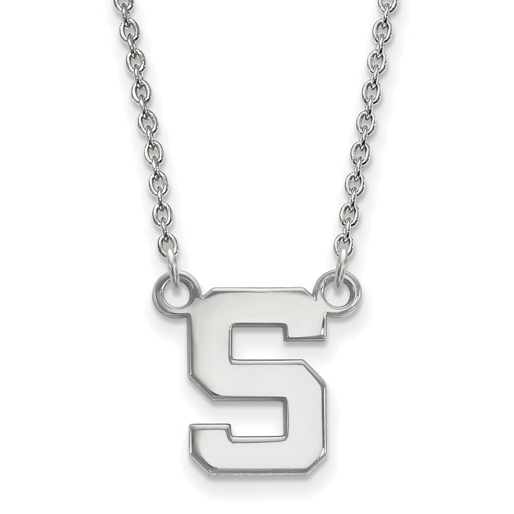 10K Weißgold Logoart Michigan State University Buchstabe S Klein Anhänger 18 Zoll Halskette
