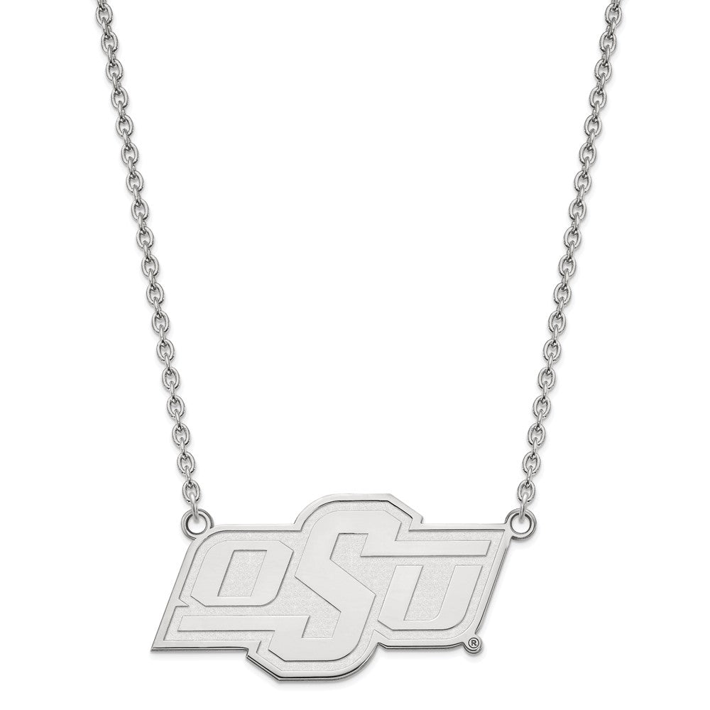 Sterlingsilber Rhodiniert Logoart Oklahoma State University O S U Groß Anhänger 18 Zoll Halskette