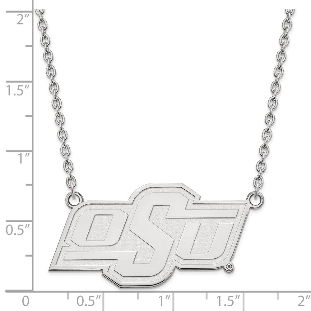 Sterlingsilber Rhodiniert Logoart Oklahoma State University O S U Groß Anhänger 18 Zoll Halskette