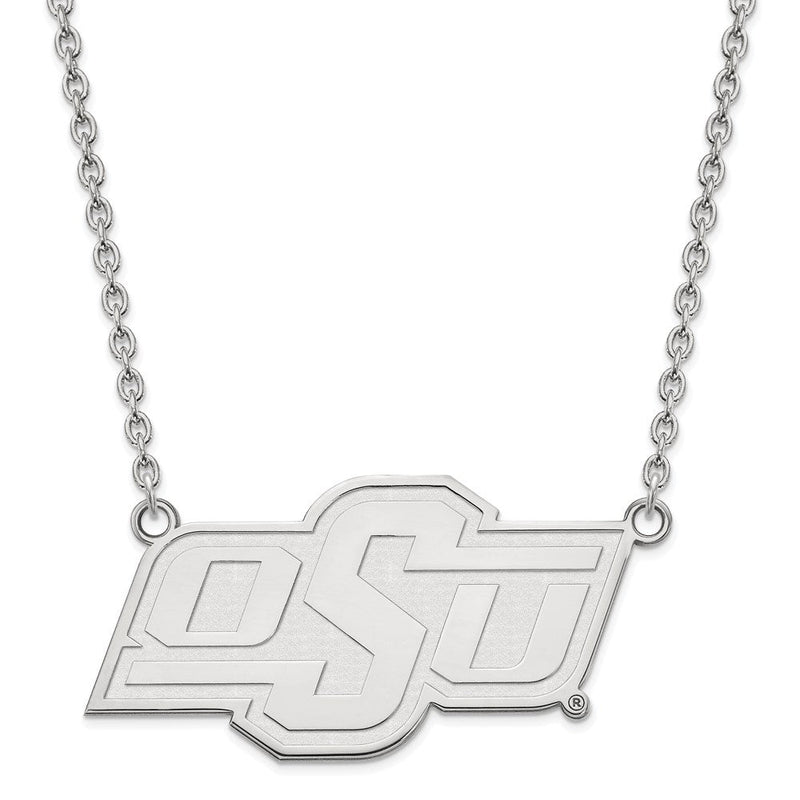 Sterlingsilber Rhodiniert Logoart Oklahoma State University O S U Groß Anhänger 18 Zoll Halskette
