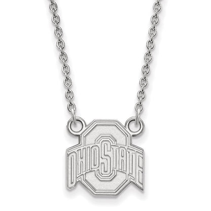 Sterlingsilber Rhodiniert Logoart The Ohio State University Klein Anhänger 18 Zoll Halskette