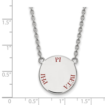 Sterlingsilber Rhodiniert Logoart Pi Beta Phi Sorority Text Groß Farbe Emaille Anhänger 18 Zoll Halskette
