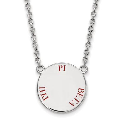 Sterlingsilber Rhodiniert Logoart Pi Beta Phi Sorority Text Groß Farbe Emaille Anhänger 18 Zoll Halskette