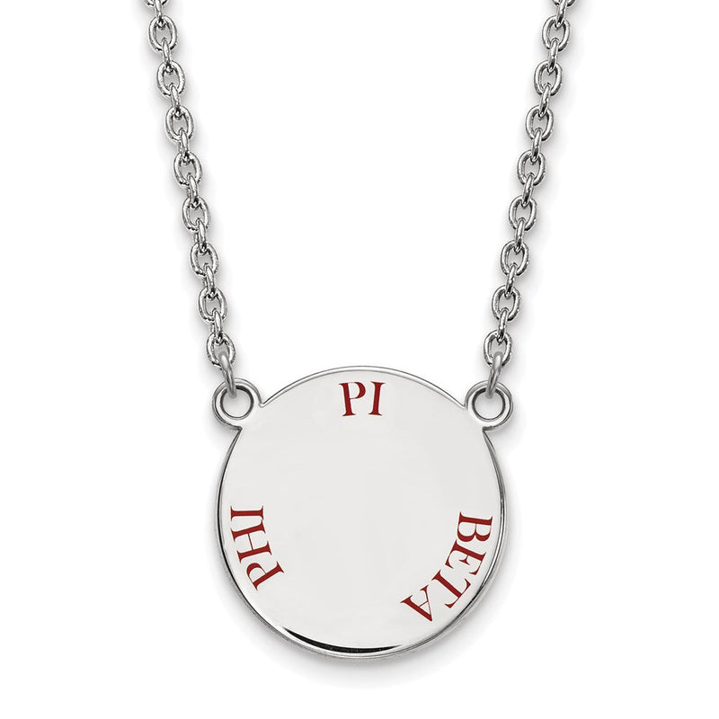 Sterlingsilber Rhodiniert Logoart Pi Beta Phi Sorority Text Groß Farbe Emaille Anhänger 18 Zoll Halskette