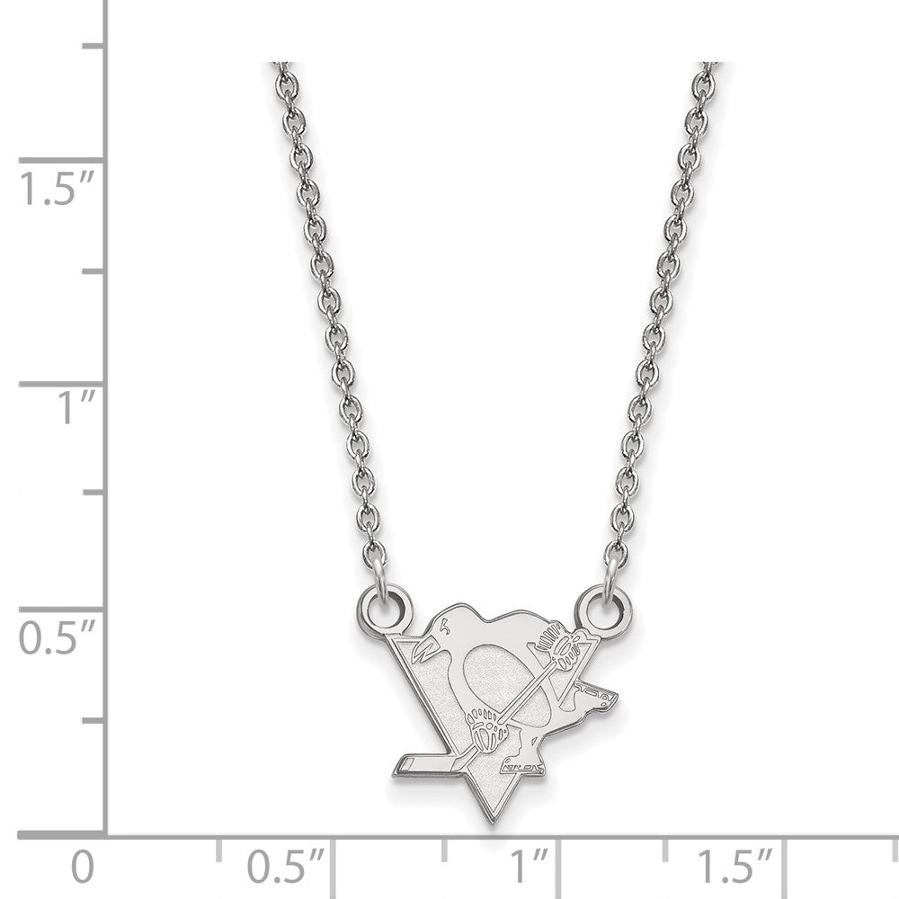 Sterlingsilber Rhodiniert Nhl Logoart Pittsburgh Penguins Klein Anhänger 18 Zoll Halskette