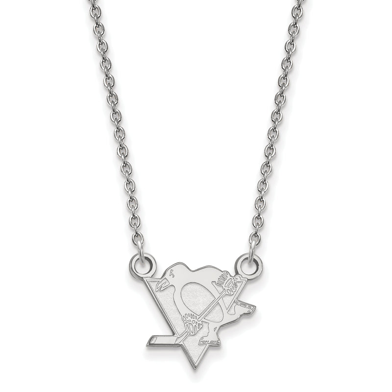 10K Weißgold Nhl Logoart Pittsburgh Penguins Klein Anhänger 18 Zoll Halskette