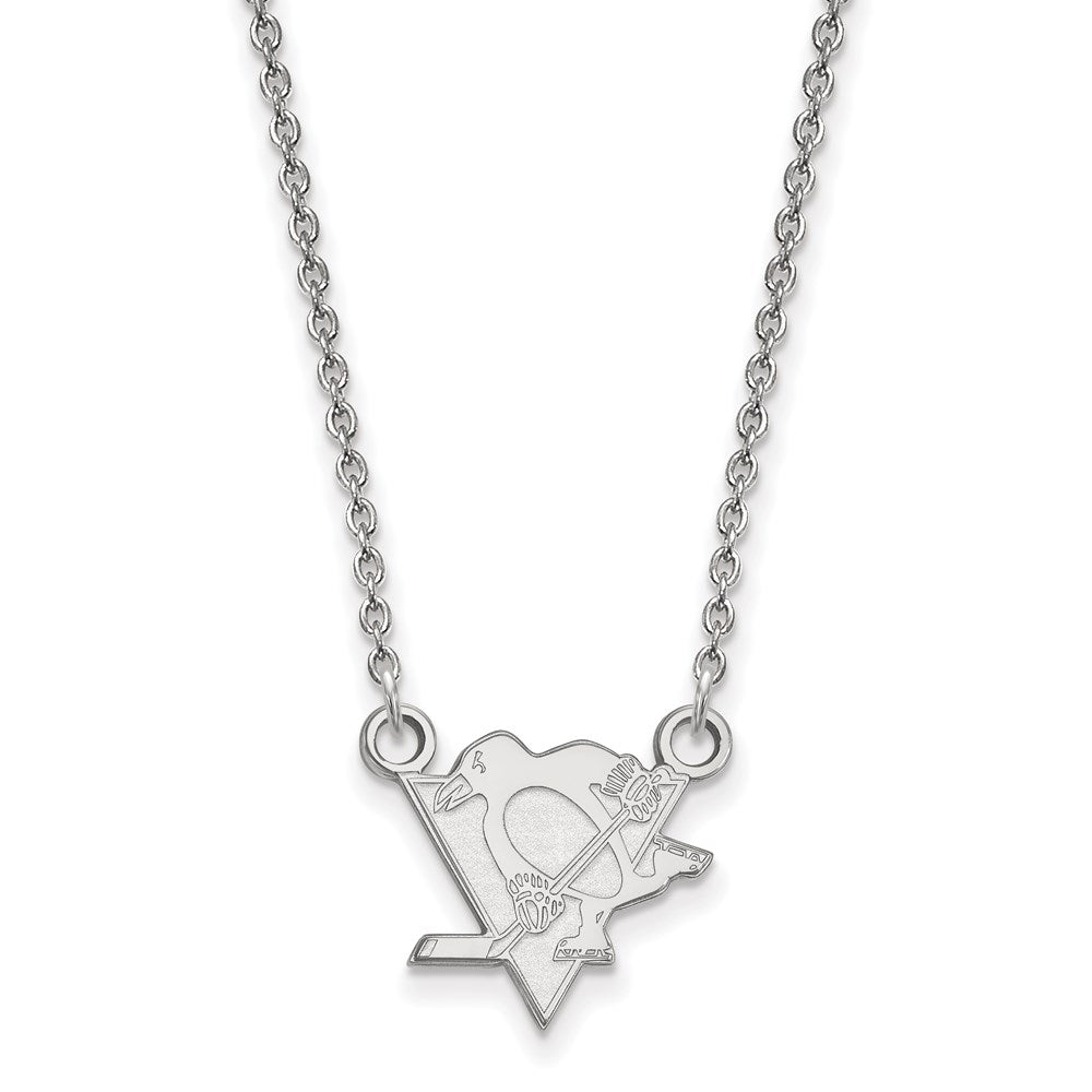 Sterlingsilber Rhodiniert Nhl Logoart Pittsburgh Penguins Klein Anhänger 18 Zoll Halskette