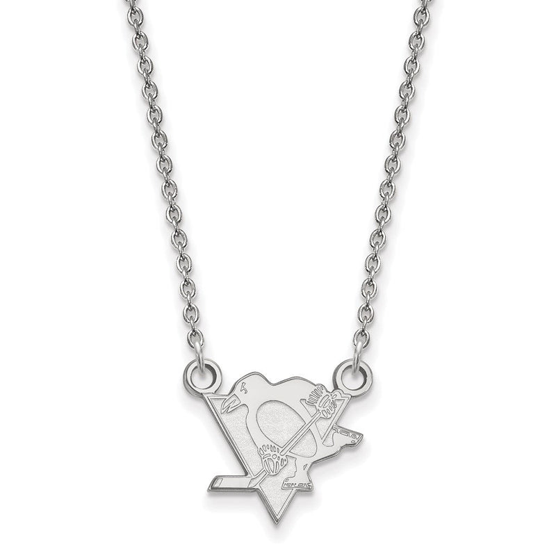 Sterlingsilber Rhodiniert Nhl Logoart Pittsburgh Penguins Klein Anhänger 18 Zoll Halskette