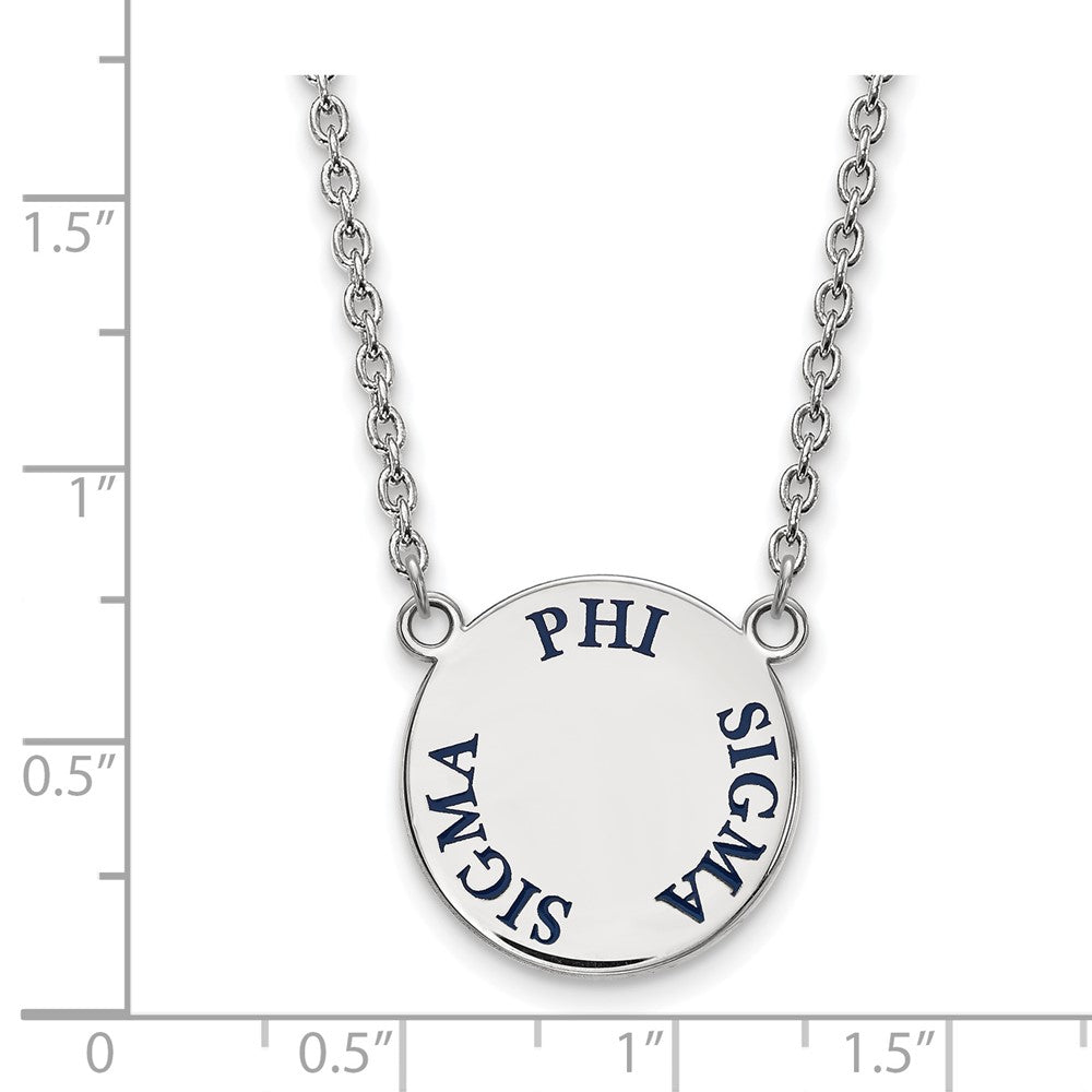 Sterlingsilber Rhodiniert Logoart Phi Sigma Sorority Text Groß Farbe Emaille Anhänger 18 Zoll Halskette
