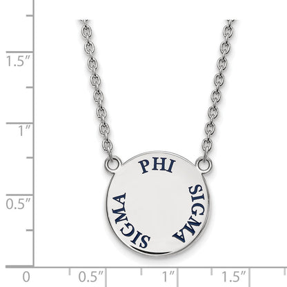 Sterlingsilber Rhodiniert Logoart Phi Sigma Sorority Text Groß Farbe Emaille Anhänger 18 Zoll Halskette