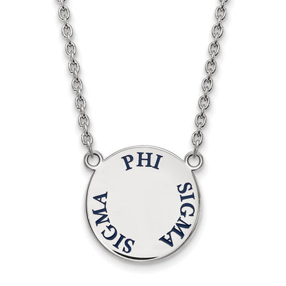 Sterlingsilber Rhodiniert Logoart Phi Sigma Sorority Text Groß Farbe Emaille Anhänger 18 Zoll Halskette