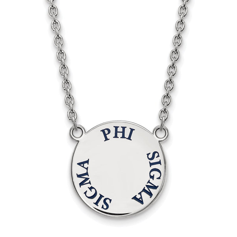 Sterlingsilber Rhodiniert Logoart Phi Sigma Sorority Text Groß Farbe Emaille Anhänger 18 Zoll Halskette