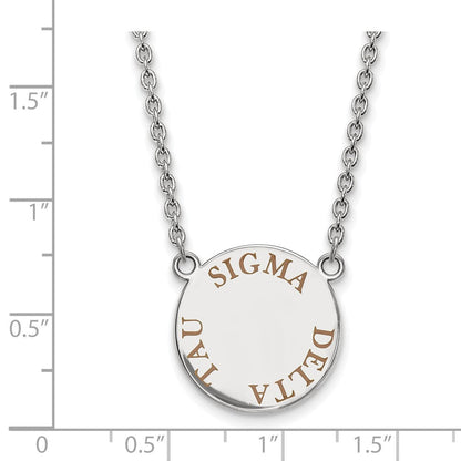 Sterlingsilber Rhodiniert Logoart Sigma Delta Tau Sorority Text Groß Farbe Emaille Anhänger 18 Zoll Halskette