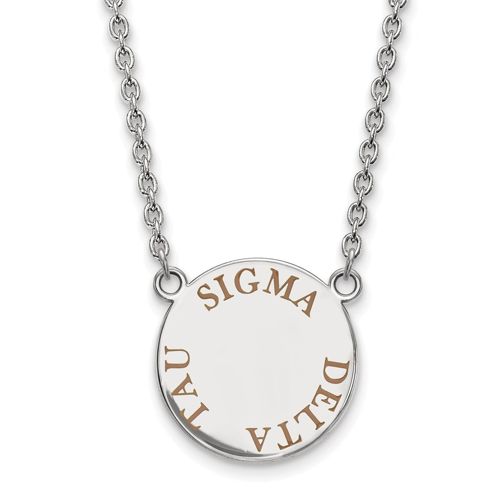 Sterlingsilber Rhodiniert Logoart Sigma Delta Tau Sorority Text Groß Farbe Emaille Anhänger 18 Zoll Halskette