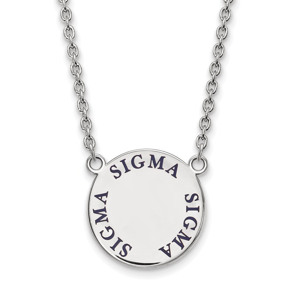 Sterlingsilber Rhodiniert Logoart Sigma Sorority Text Groß Farbe Emaille Anhänger 18 Zoll Halskette