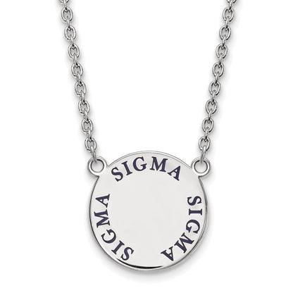 Sterlingsilber Rhodiniert Logoart Sigma Sorority Text Groß Farbe Emaille Anhänger 18 Zoll Halskette