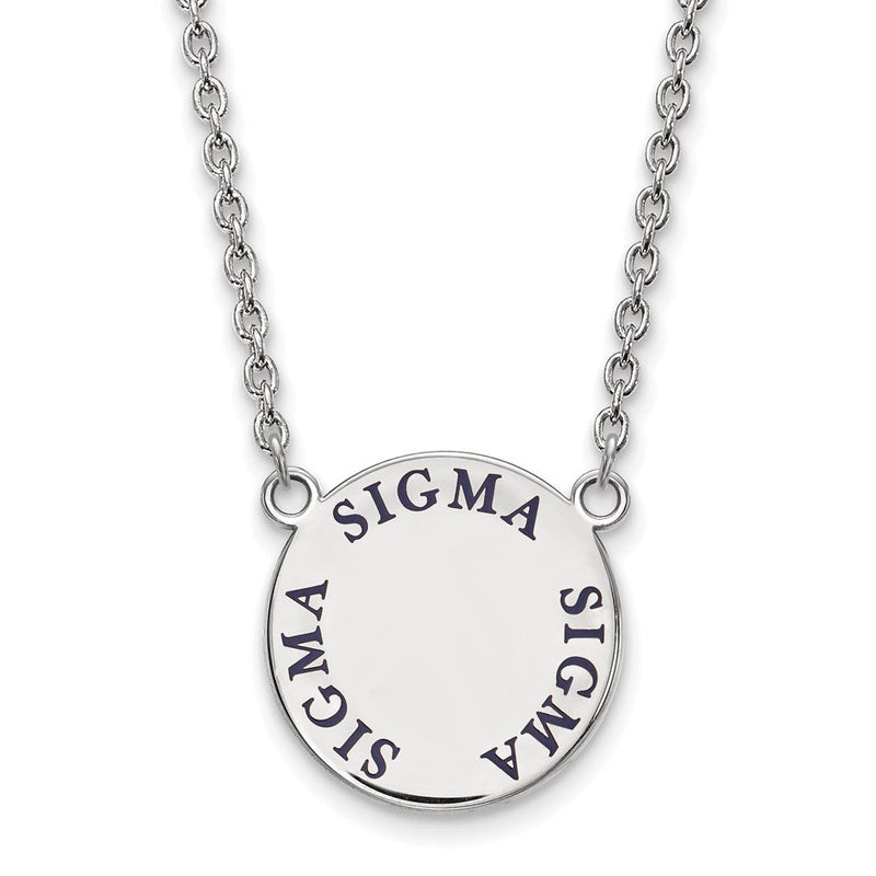 Sterlingsilber Rhodiniert Logoart Sigma Sorority Text Groß Farbe Emaille Anhänger 18 Zoll Halskette