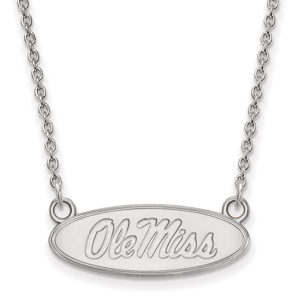 10K Weißgold Logoart University Of Mississippi Ole Miss Klein Oval Anhänger 18 Zoll Halskette