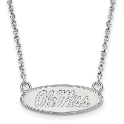 10K Weißgold Logoart University Of Mississippi Ole Miss Klein Oval Anhänger 18 Zoll Halskette