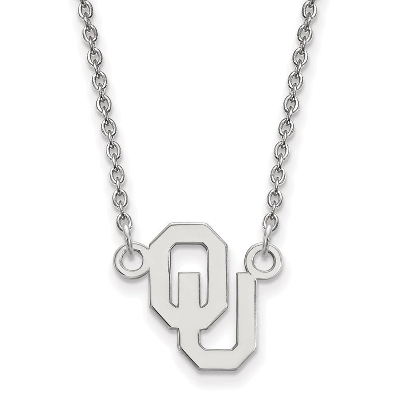 14K Weißgold Logoart University Of Oklahoma O U Klein Anhänger 18 Zoll Halskette
