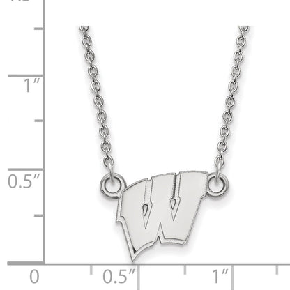 14K Weißgold Logoart University Of Wisconsin Buchstabe W Klein Anhänger 18 Zoll Halskette
