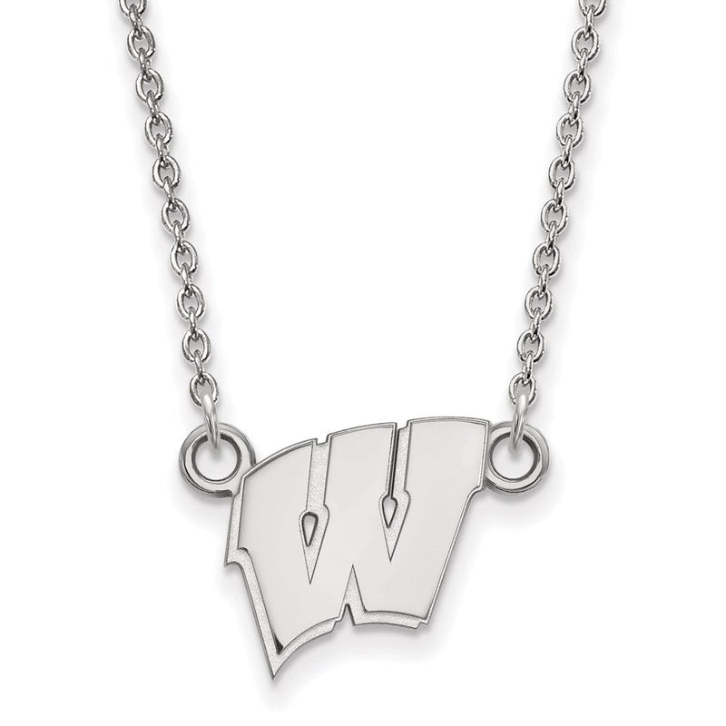14K Weißgold Logoart University Of Wisconsin Buchstabe W Klein Anhänger 18 Zoll Halskette