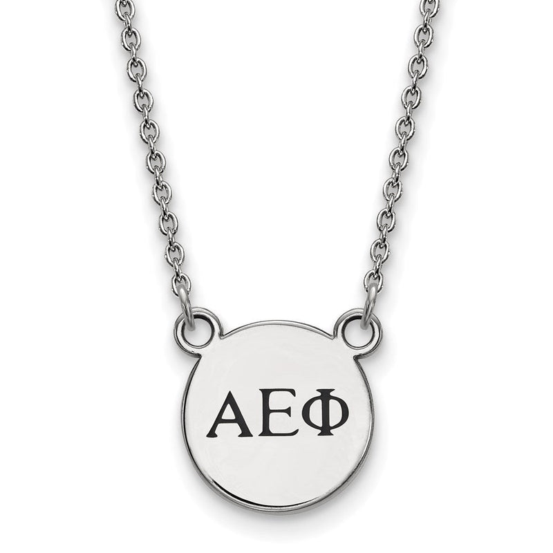 Sterlingsilber Rhodiniert Logoart Alpha Epsilon Phi Sorority Greek Buchstaben Extra Klein Schwarz Emaille Anhänger 18 Zoll Halskette