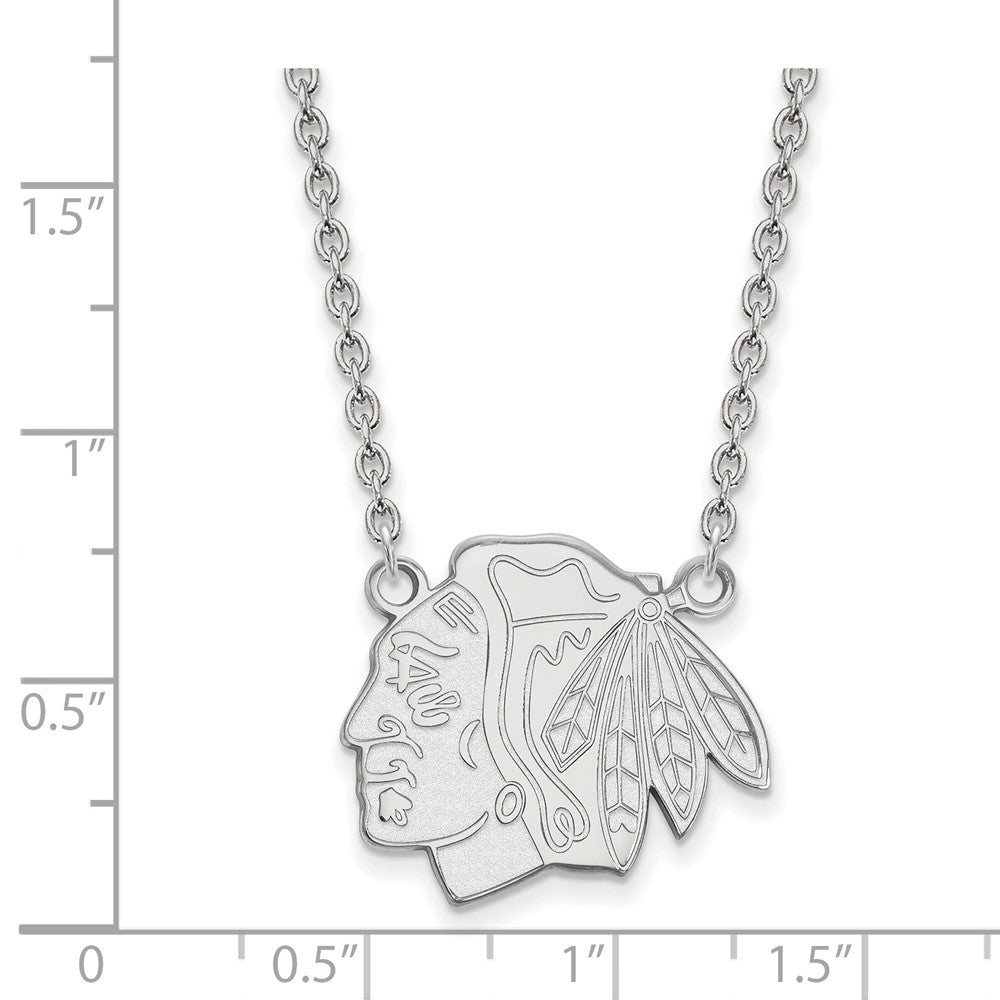 Sterlingsilber Rhodiniert Nhl Logoart Chicago Blackhawks Groß Anhänger 18 Zoll Halskette