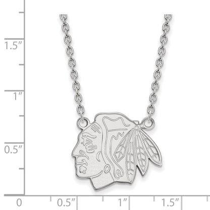 Sterlingsilber Rhodiniert Nhl Logoart Chicago Blackhawks Groß Anhänger 18 Zoll Halskette