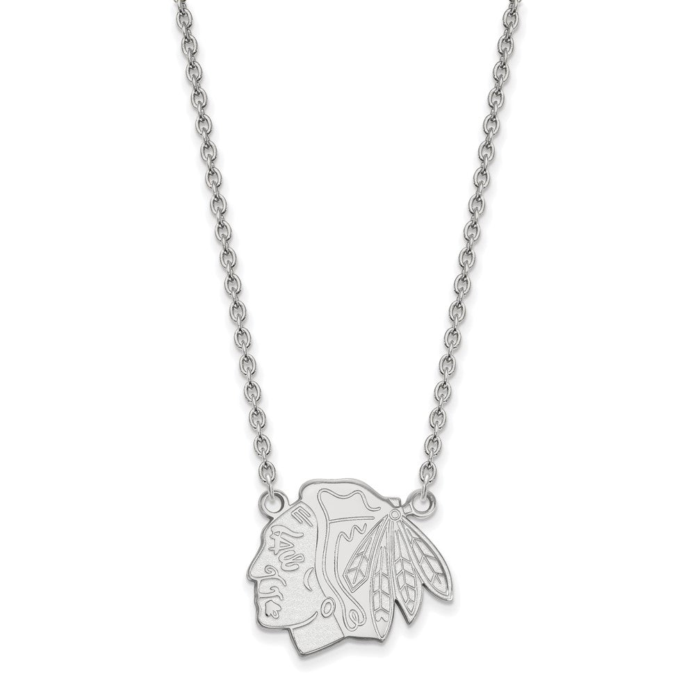 Sterlingsilber Rhodiniert Nhl Logoart Chicago Blackhawks Groß Anhänger 18 Zoll Halskette