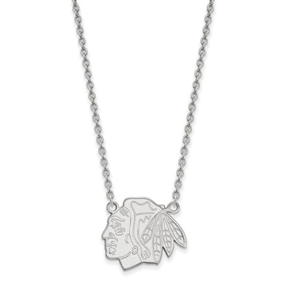Sterlingsilber Rhodiniert Nhl Logoart Chicago Blackhawks Groß Anhänger 18 Zoll Halskette