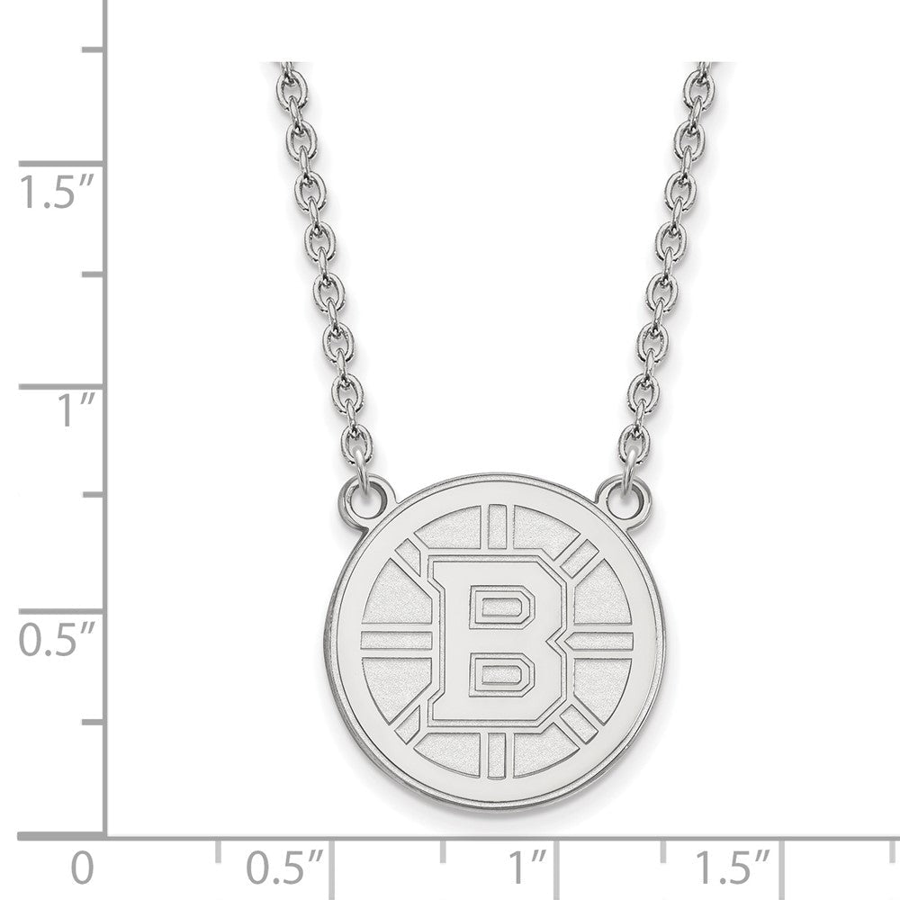 Sterlingsilber Rhodiniert Nhl Logoart Boston Bruins Groß Anhänger 18 Zoll Halskette