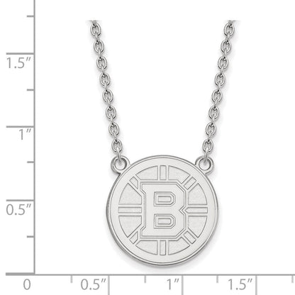 Sterlingsilber Rhodiniert Nhl Logoart Boston Bruins Groß Anhänger 18 Zoll Halskette