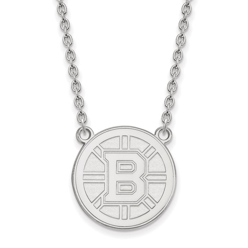 10K Weißgold Nhl Logoart Boston Bruins Groß Anhänger 18 Zoll Halskette