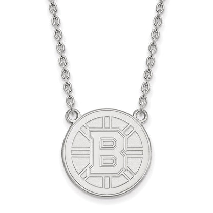 Sterlingsilber Rhodiniert Nhl Logoart Boston Bruins Groß Anhänger 18 Zoll Halskette