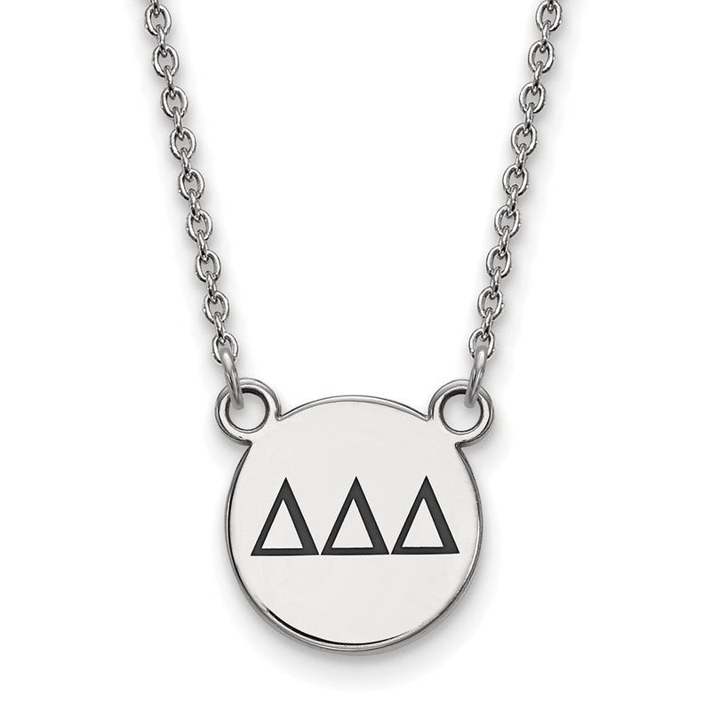 Sterlingsilber Rhodiniert Logoart Delta Sorority Greek Buchstaben Klein Schwarz Emaille Anhänger 18 Zoll Halskette
