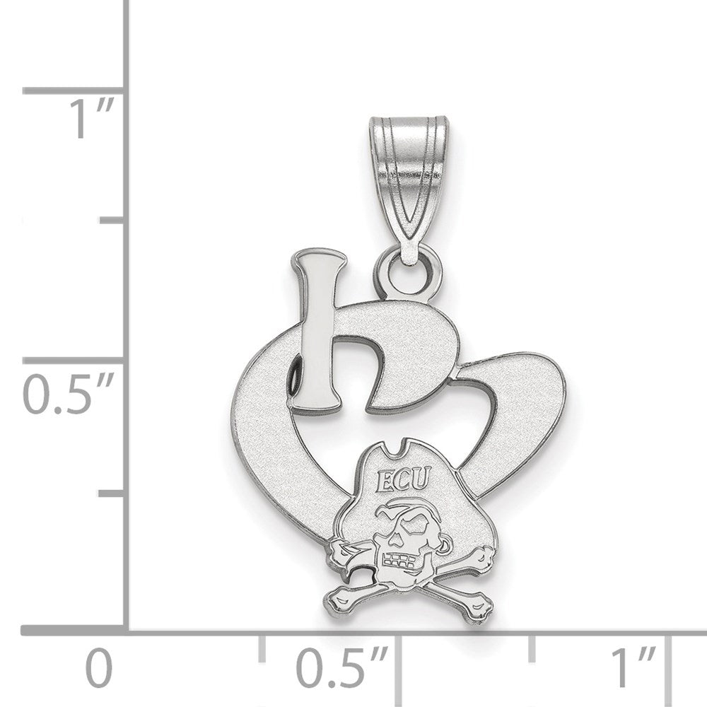 Sterlingsilber Rhodiniert Logoart Ost Carolina University Pirat Groß I Herz Anhänger