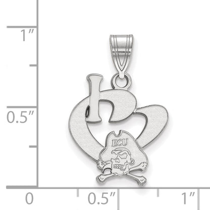 Sterlingsilber Rhodiniert Logoart Ost Carolina University Pirat Groß I Herz Anhänger